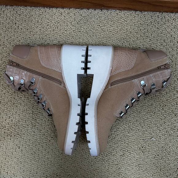 Dolce Vita Hammi Chunky Heel Platform Military Booties Cafe Multi Canvas Tan 7.5 - Picture 6 of 13